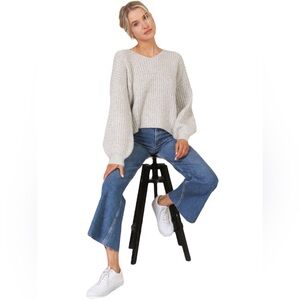 Lumiere Heather Grey Multicolor Long Bubble Sleeve Knit Sweater Womens Large